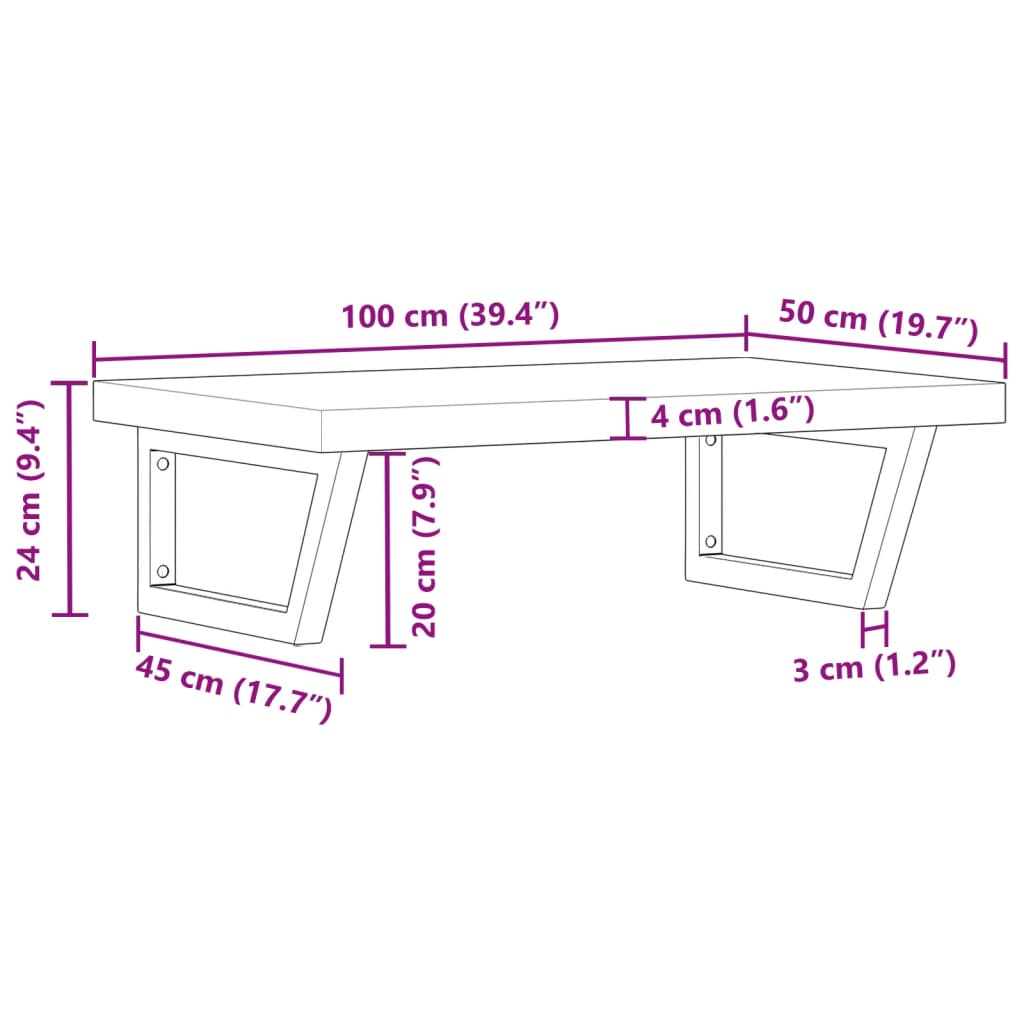 Wall-Mounted Basin Shelf with Acacia Wood Top and Steel Brackets - Bend