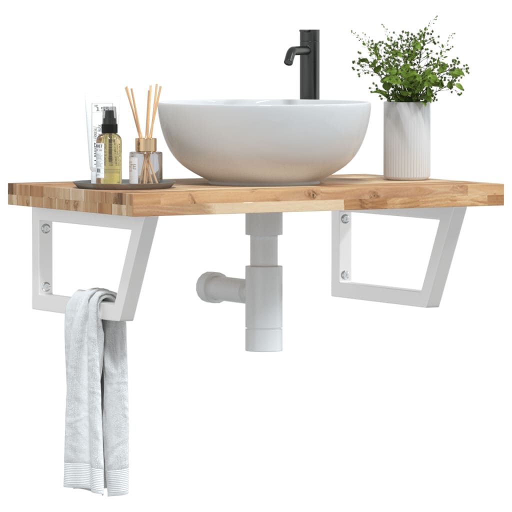 Wall-Mounted Basin Shelf with Acacia Wood Top and Steel Brackets - Bend