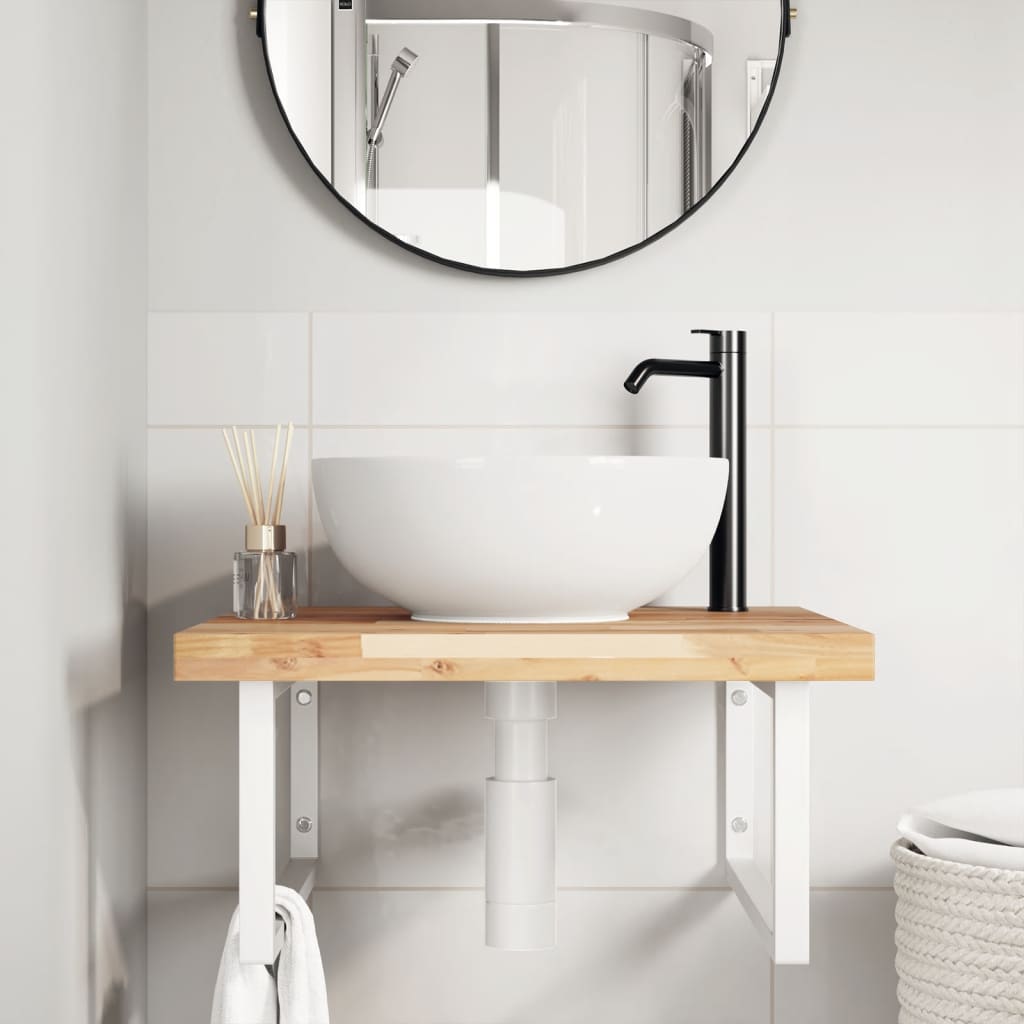 Wall-Mounted Acacia Wood and Steel Basin Shelf with Square Legs - Bend