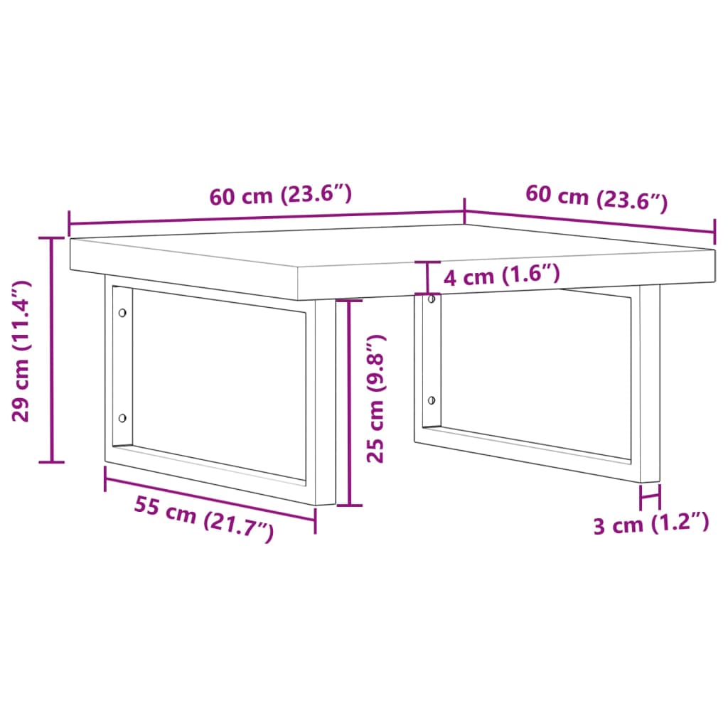 Wall-Mounted Acacia Wood and Steel Basin Shelf with Square Legs - Bend