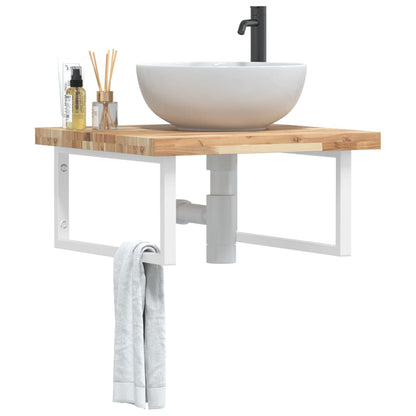 Wall-Mounted Acacia Wood and Steel Basin Shelf with Square Legs - Bend