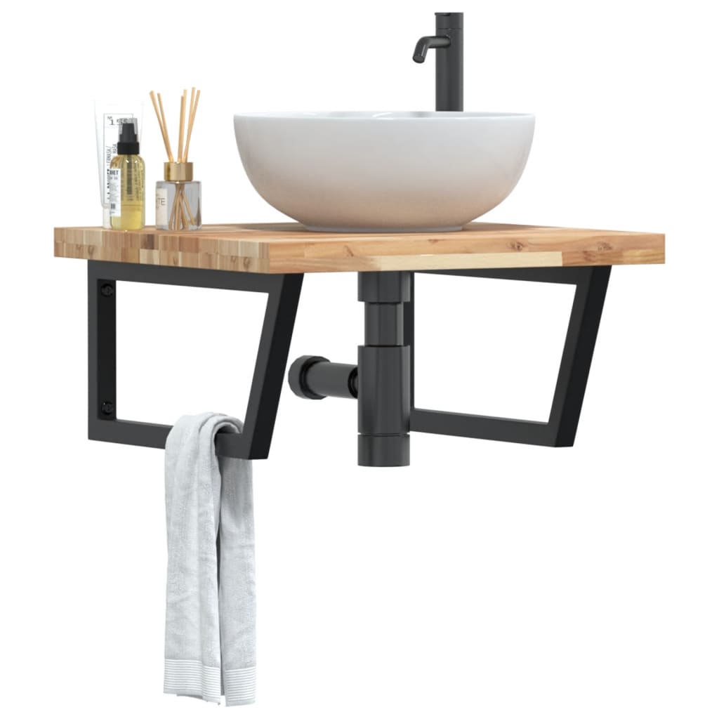 Wall-Mounted Basin Shelf with Acacia Wood Top and Steel Brackets - Bend