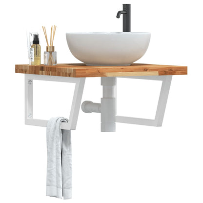 Wall-Mounted Basin Shelf with Acacia Wood Top and Steel Brackets - Bend