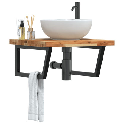 Wall-Mounted Basin Shelf with Acacia Wood Top and Steel Brackets - Bend