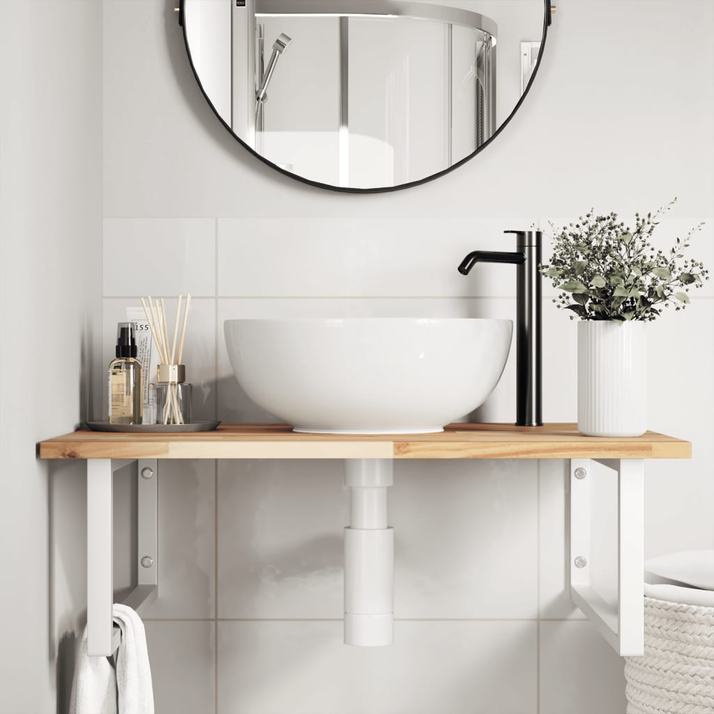 Wall-Mounted Acacia Wood and Steel Basin Shelf with Square Legs - Bend