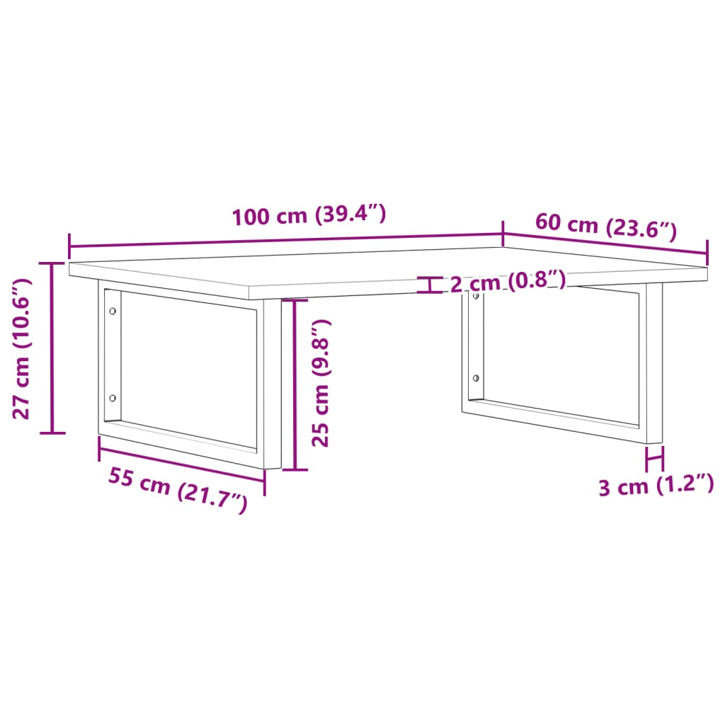 Wall-Mounted Acacia Wood and Steel Basin Shelf with Square Legs - Bend