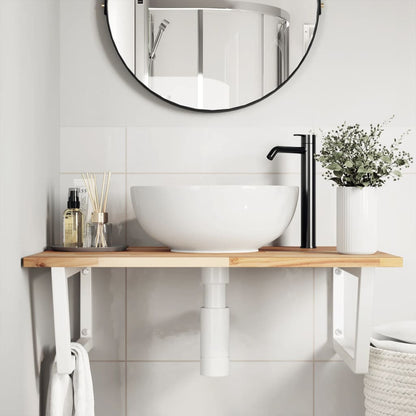 Wall-Mounted Basin Shelf with Acacia Wood Top and Steel Brackets - Bend