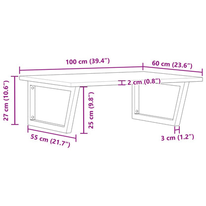 Wall-Mounted Basin Shelf with Acacia Wood Top and Steel Brackets - Bend