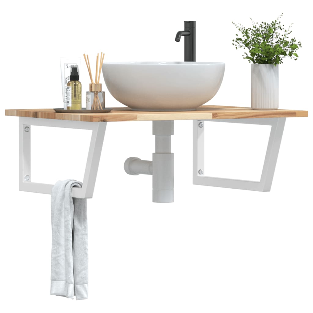 Wall-Mounted Basin Shelf with Acacia Wood Top and Steel Brackets - Bend