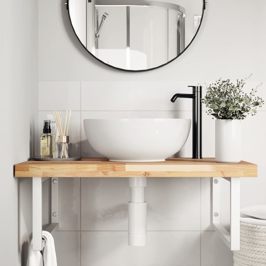 Wall-Mounted Acacia Wood and Steel Basin Shelf with Square Legs - Bend