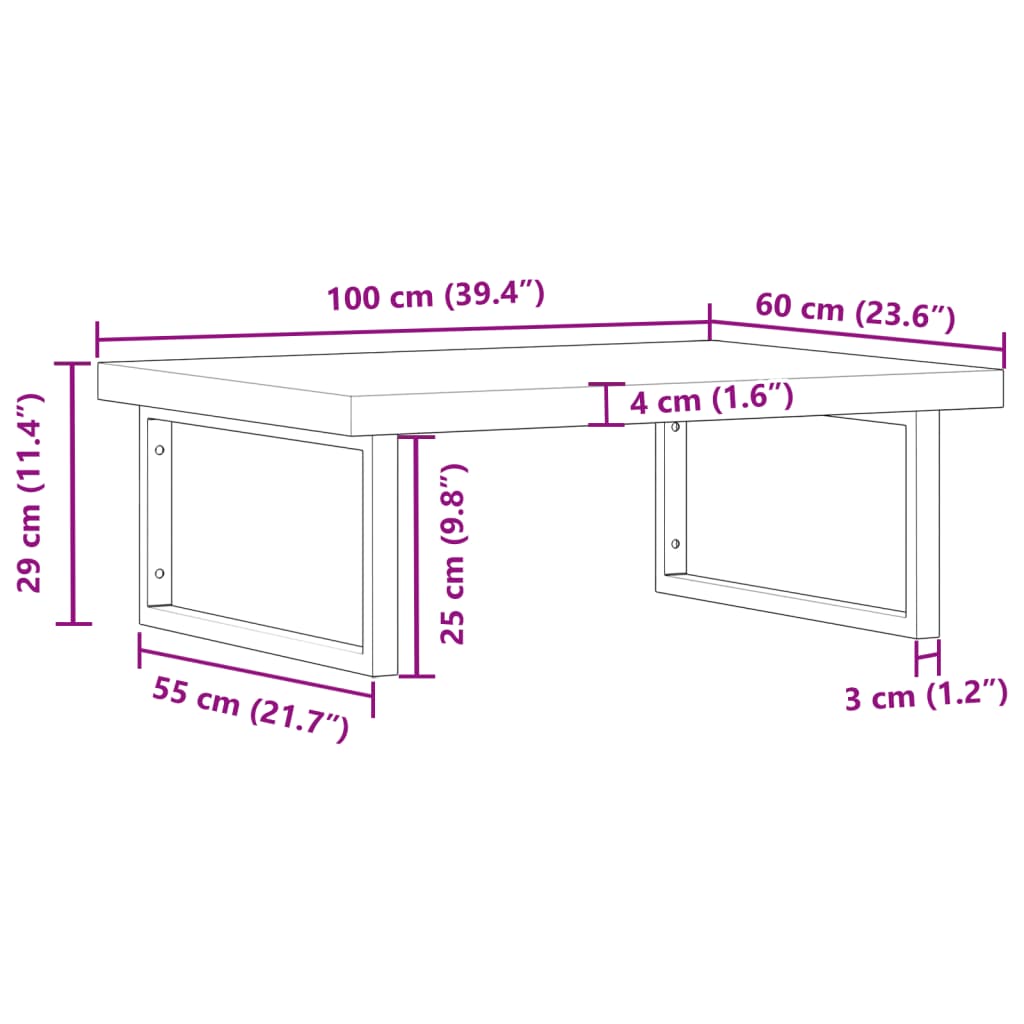 Wall-Mounted Acacia Wood and Steel Basin Shelf with Square Legs - Bend