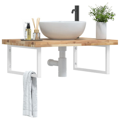 Wall-Mounted Acacia Wood and Steel Basin Shelf with Square Legs - Bend