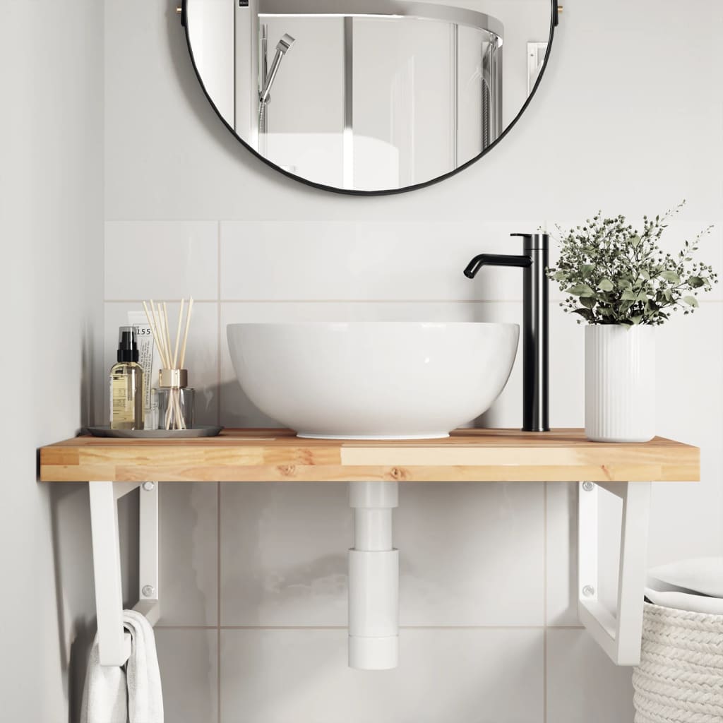 Wall-Mounted Basin Shelf with Acacia Wood Top and Steel Brackets - Bend