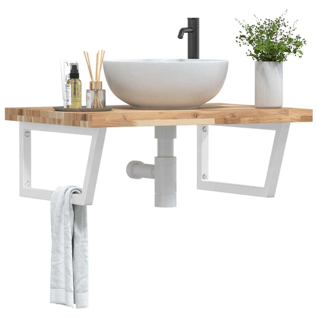 Wall-Mounted Basin Shelf with Acacia Wood Top and Steel Brackets - Bend