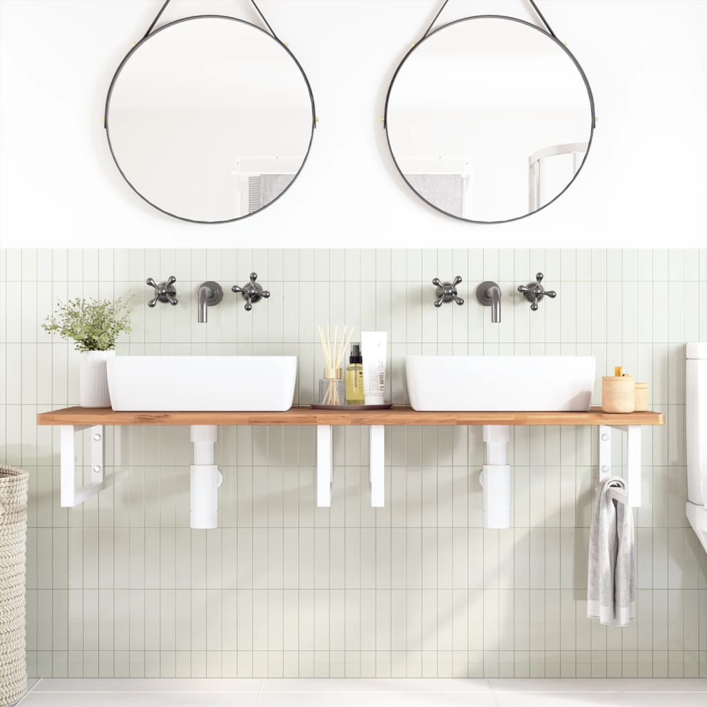 Basin Shelf Wall Mounted Steel and Solid Wood Beech