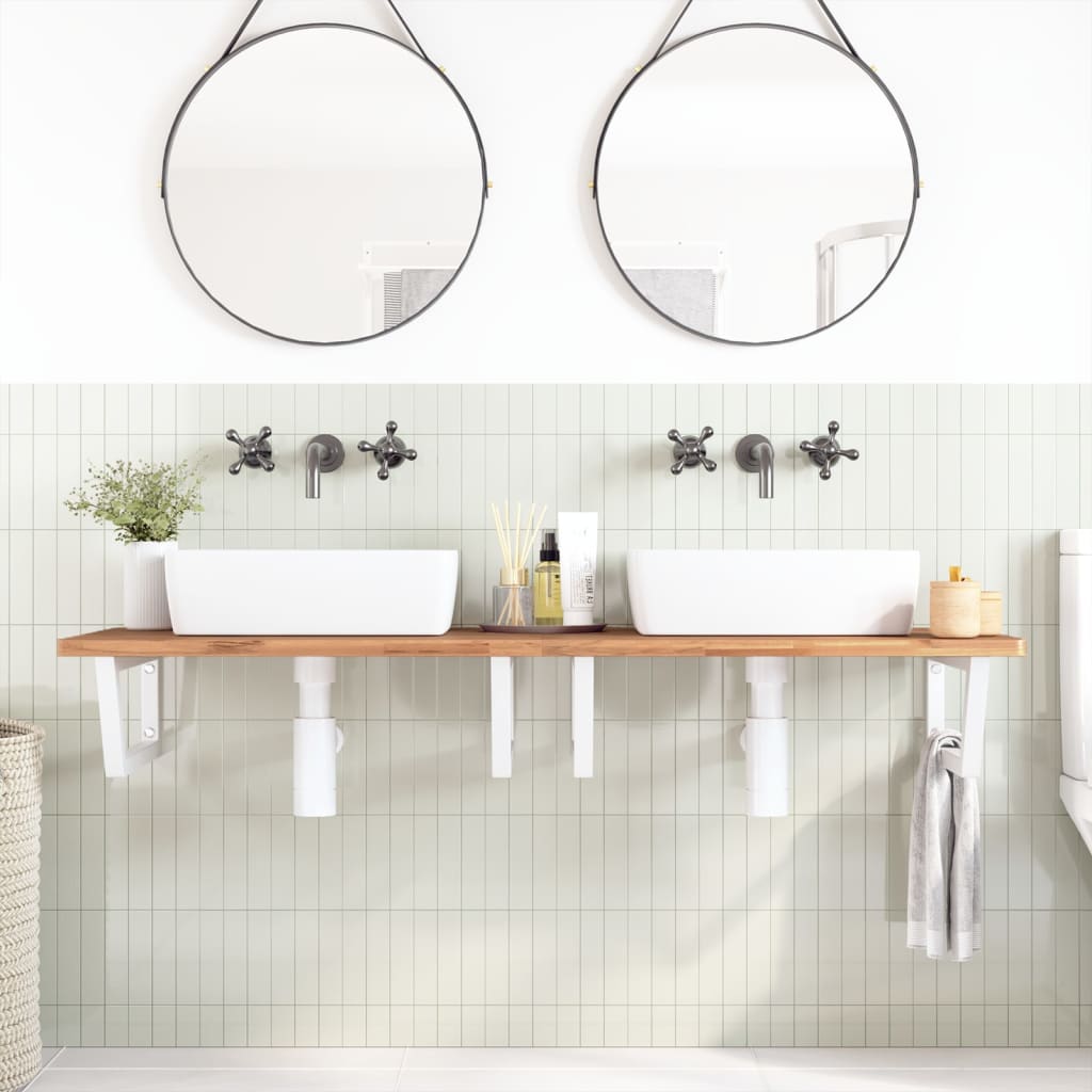 Wall-Mounted Basin Shelf with Beech Wood Top and Steel Bracket - Bend