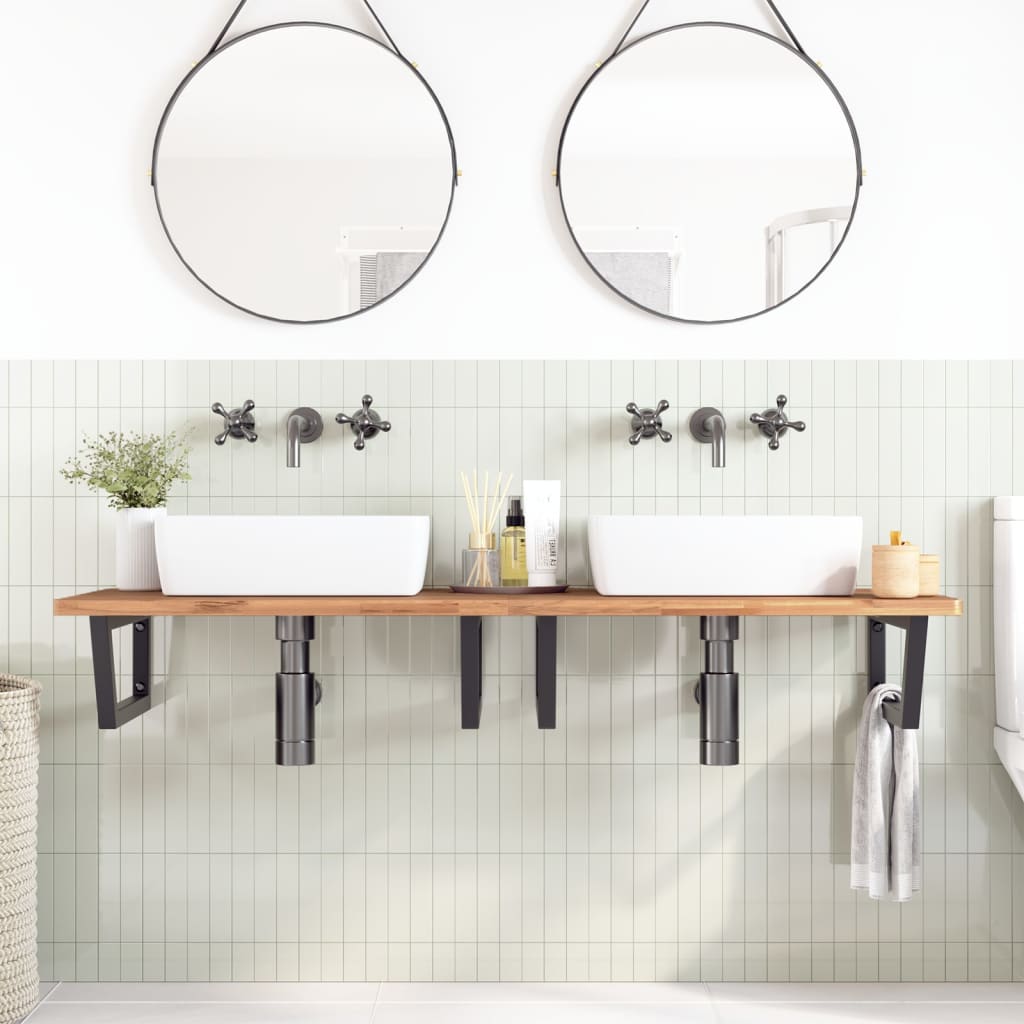 Wall-Mounted Basin Shelf with Beech Wood Top and Steel Bracket - Bend