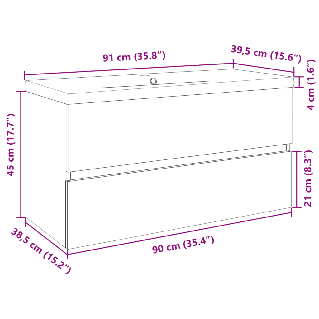 2 Piece Bathroom Furniture Set in Ceramic and Engineered Wood