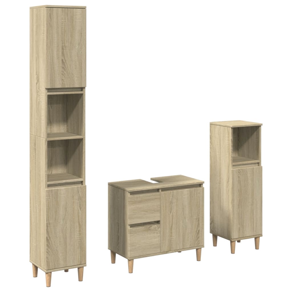 3 Piece Bathroom Furniture Set Sonoma Oak Engineered Wood