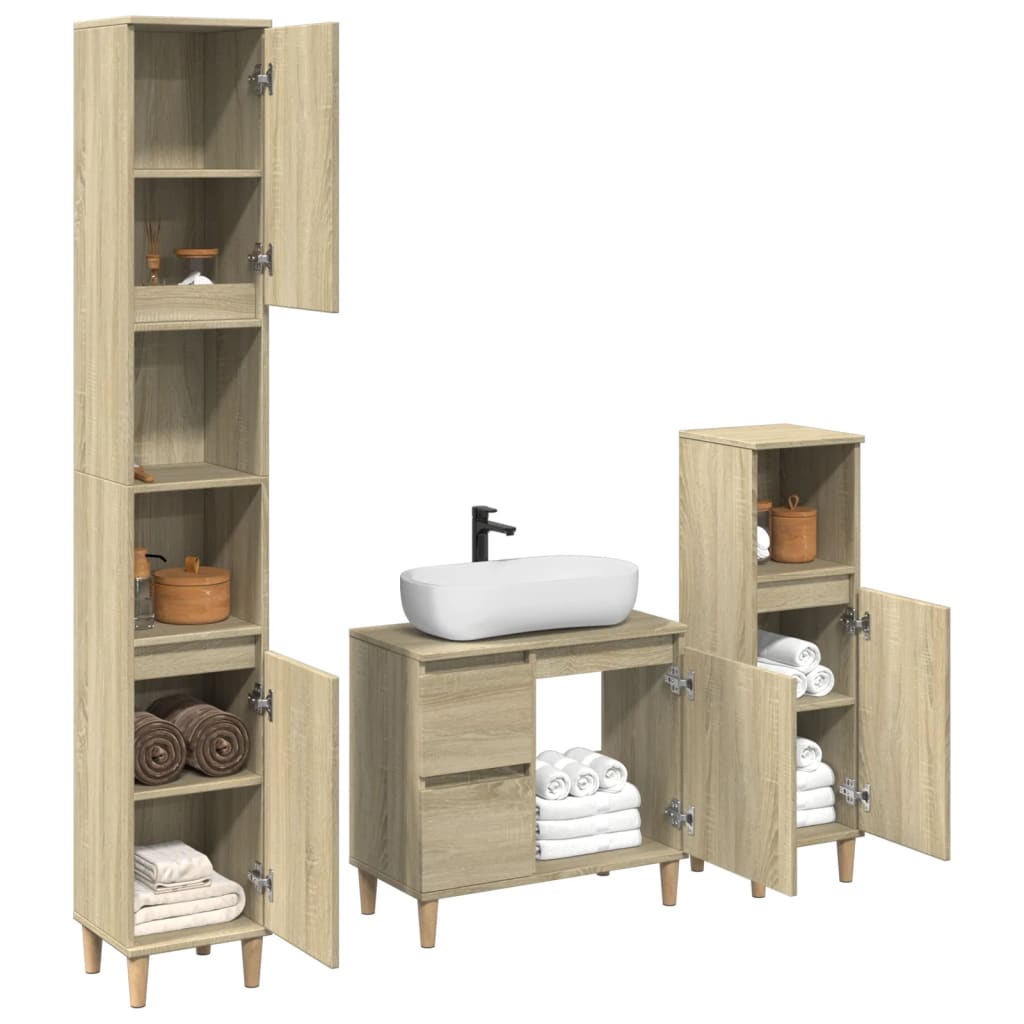 3 Piece Bathroom Furniture Set Sonoma Oak Engineered Wood