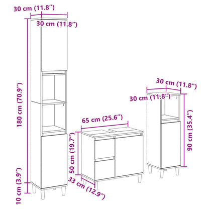 3 Piece Bathroom Furniture Set Sonoma Oak Engineered Wood