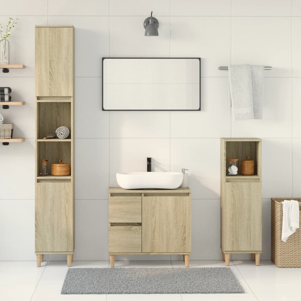 3 Piece Bathroom Furniture Set Sonoma Oak Engineered Wood