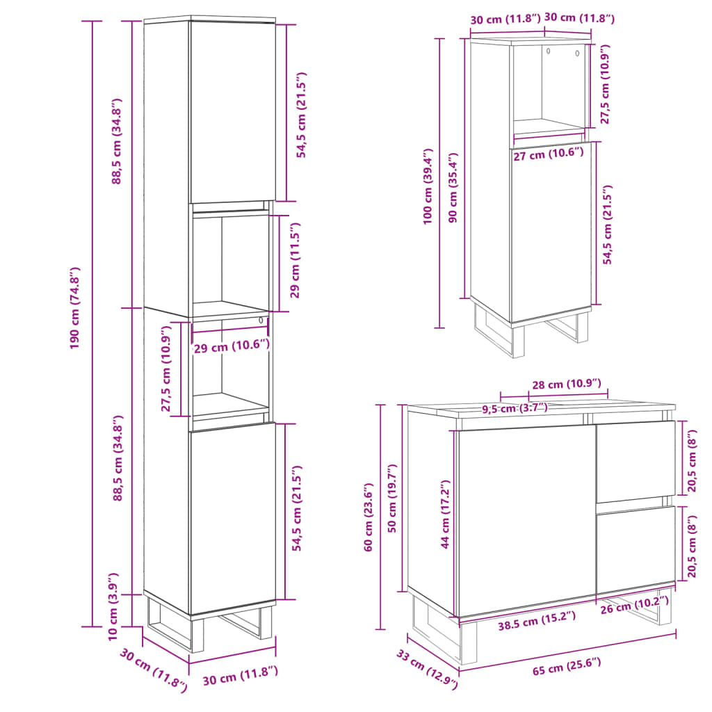 3 Piece Bathroom Furniture Set Sonoma Oak Engineered Wood