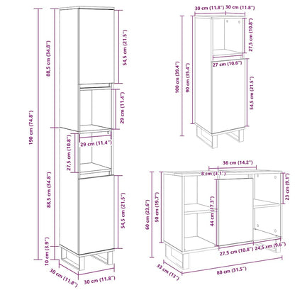 3 Piece Bathroom Furniture Set Sonoma Oak Engineered Wood