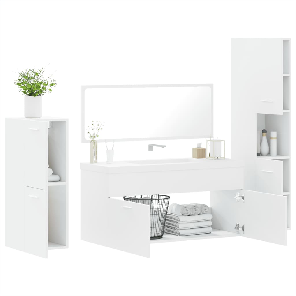 4 Piece Bathroom Furniture Set White Engineered Wood