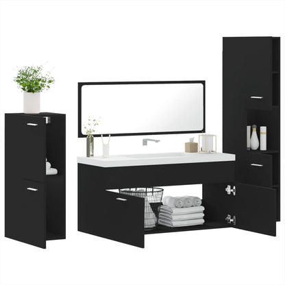 4 Piece Bathroom Furniture Set Black Engineered Wood