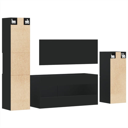 4 Piece Bathroom Furniture Set Black Engineered Wood