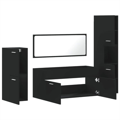 4 Piece Bathroom Furniture Set Black Engineered Wood