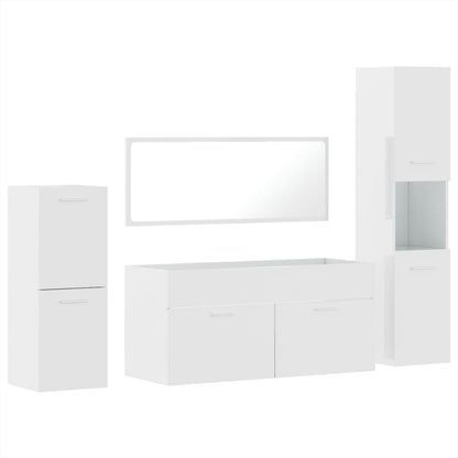 4 Piece Bathroom Furniture Set High Gloss White Engineered Wood