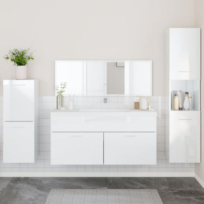 4 Piece Bathroom Furniture Set High Gloss White Engineered Wood