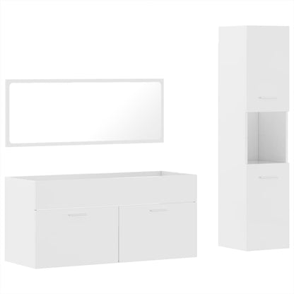 3 Piece Bathroom Furniture Set High Gloss White Engineered Wood