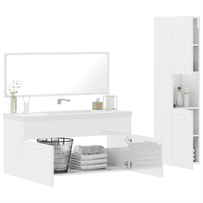 3 Piece Bathroom Furniture Set High Gloss White Engineered Wood