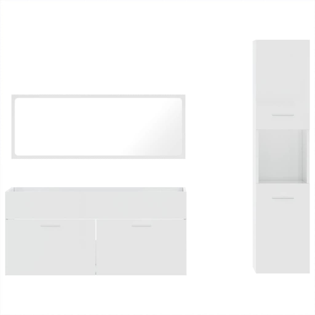 3 Piece Bathroom Furniture Set High Gloss White Engineered Wood