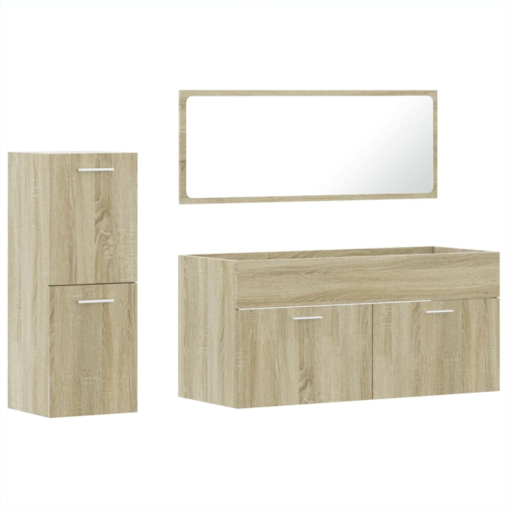 3 Piece Bathroom Furniture Set Sonoma Oak Engineered Wood