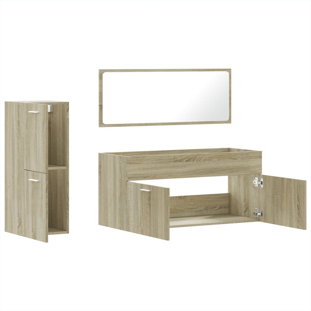 3 Piece Bathroom Furniture Set Sonoma Oak Engineered Wood