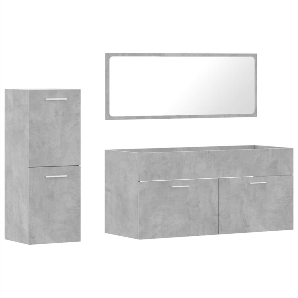 3 Piece Bathroom Furniture Set Concrete Grey Engineered Wood