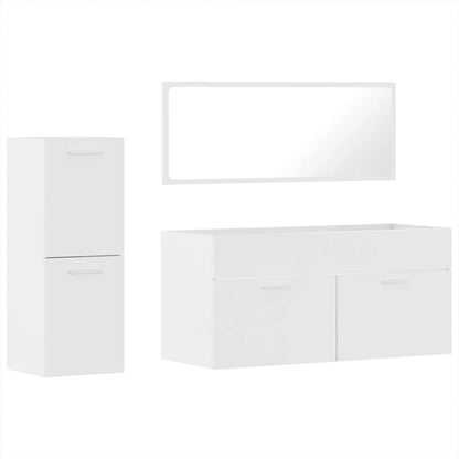 3 Piece Bathroom Furniture Set High Gloss White Engineered Wood