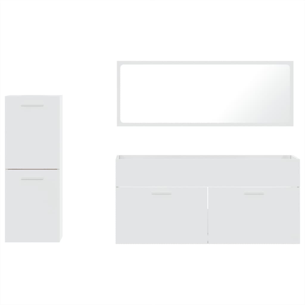 3 Piece Bathroom Furniture Set High Gloss White Engineered Wood