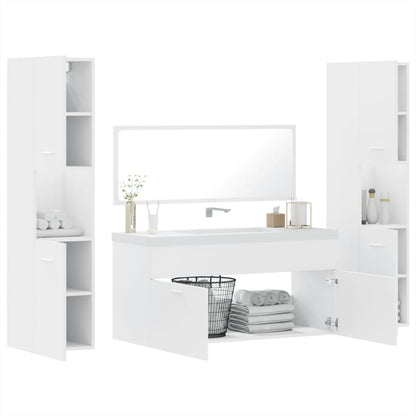 4 Piece Bathroom Furniture Set White Engineered Wood