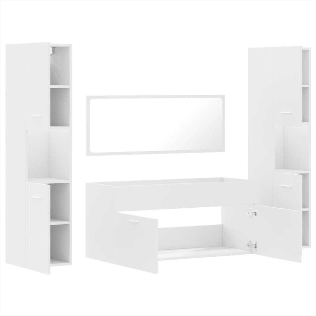 4 Piece Bathroom Furniture Set White Engineered Wood