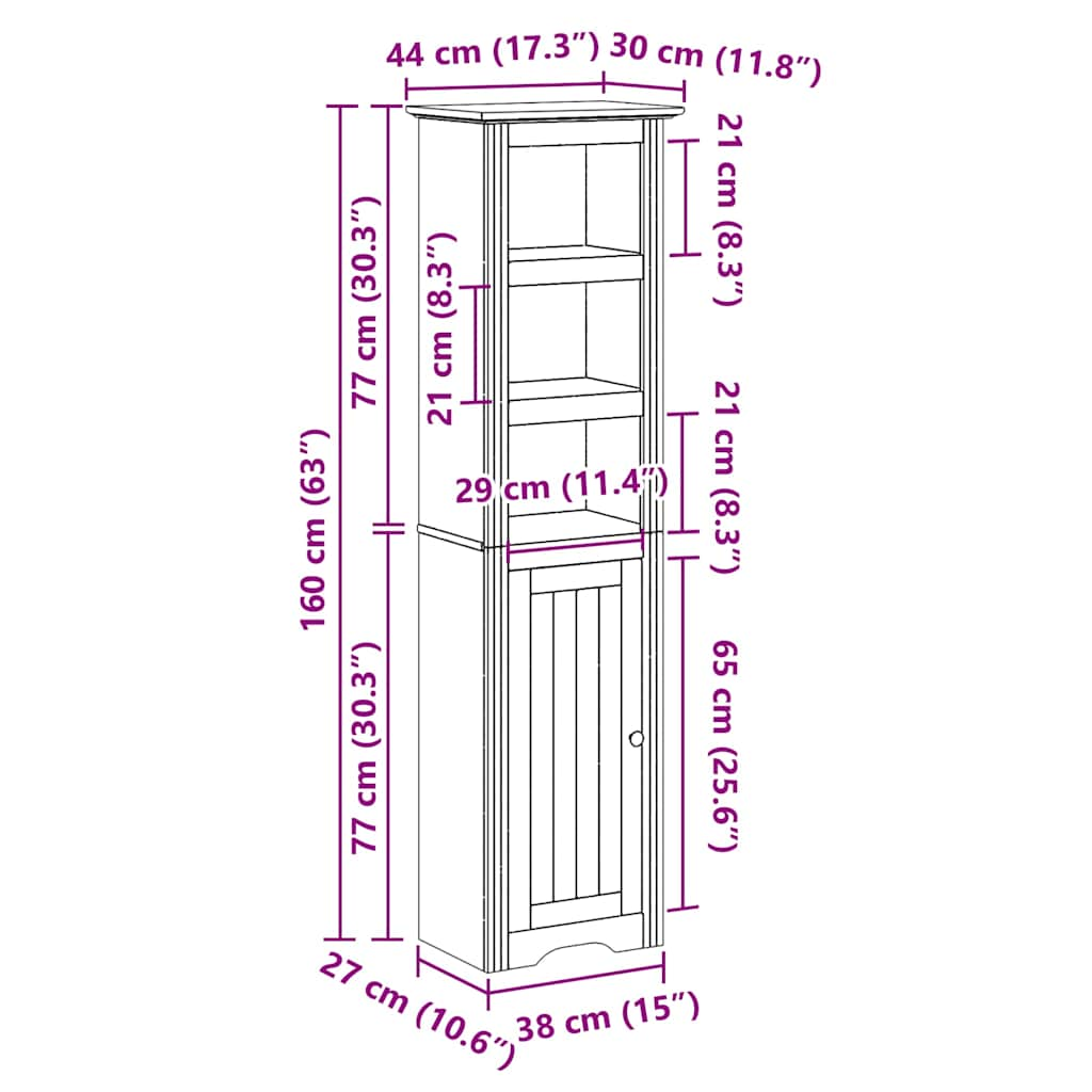 Bathroom Cabinet BODO White 44x30x160 cm