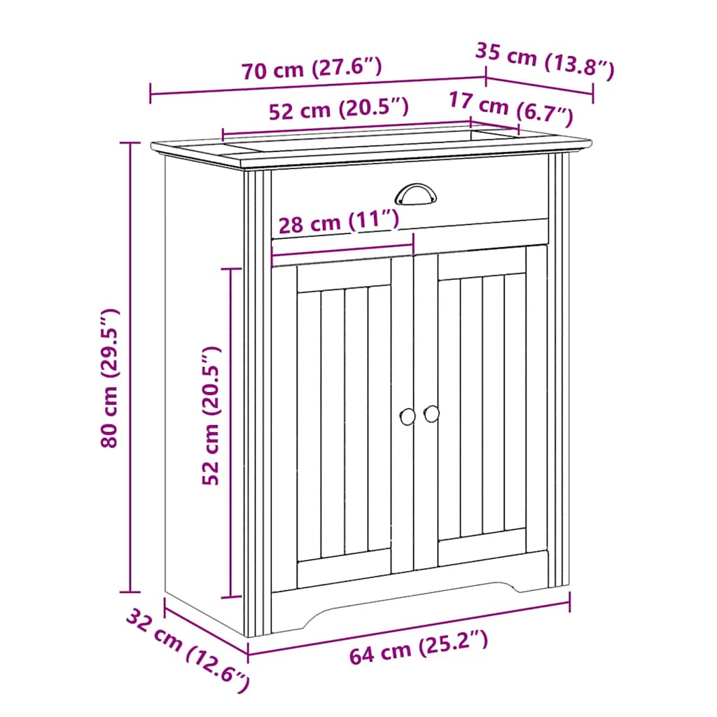 Bathroom Sink Cabinet BODO White 70x35x80 cm