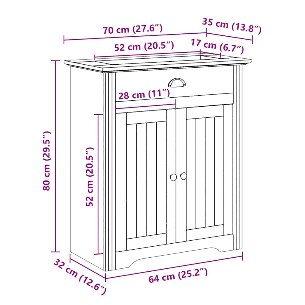 Bathroom Sink Cabinet BODO White and Brown 70x35x80 cm