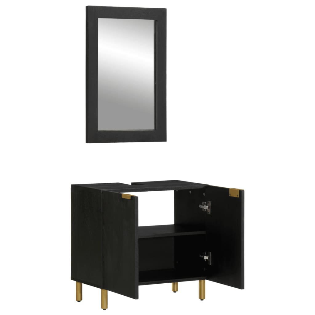 2 Piece Bathroom Furniture Set Black Engineered Wood