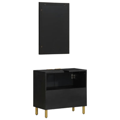 2 Piece Bathroom Furniture Set Black Engineered Wood