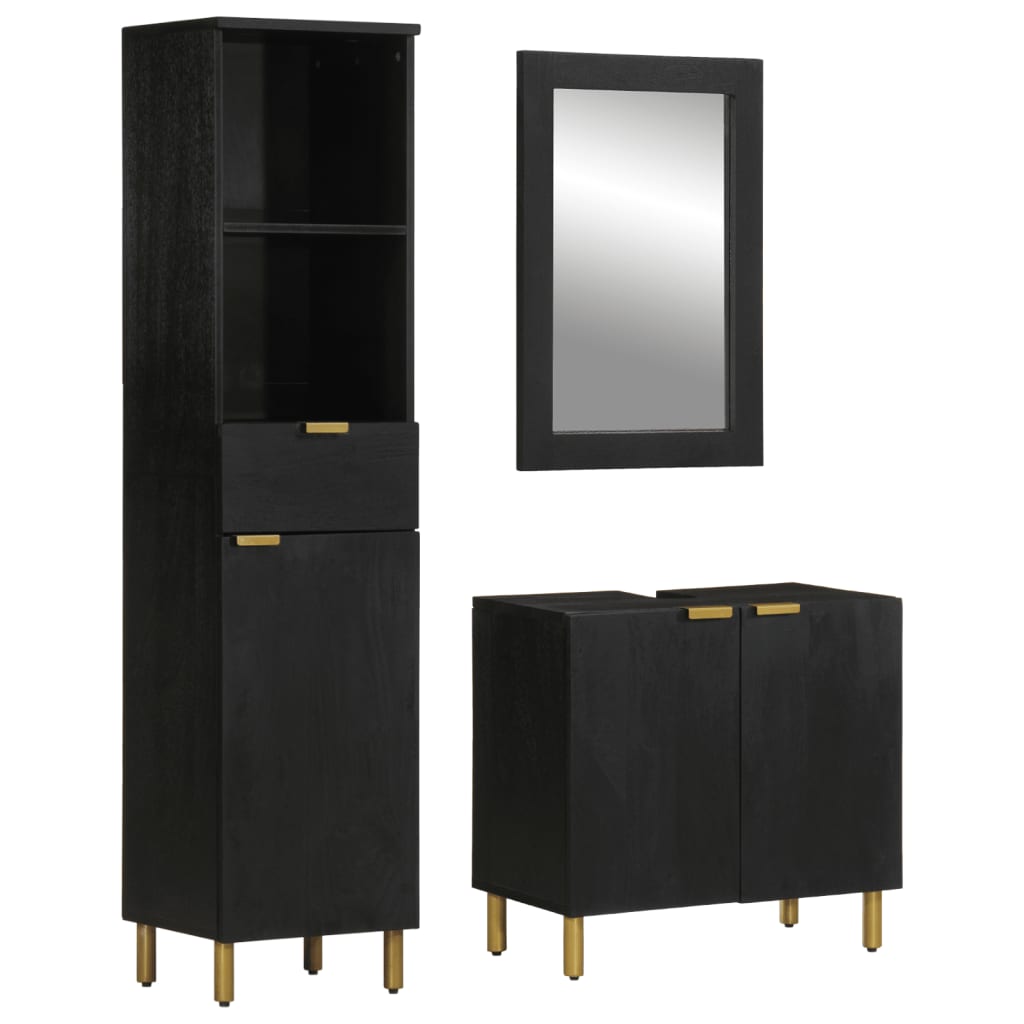 3 Piece Bathroom Furniture Set Black Engineered Wood